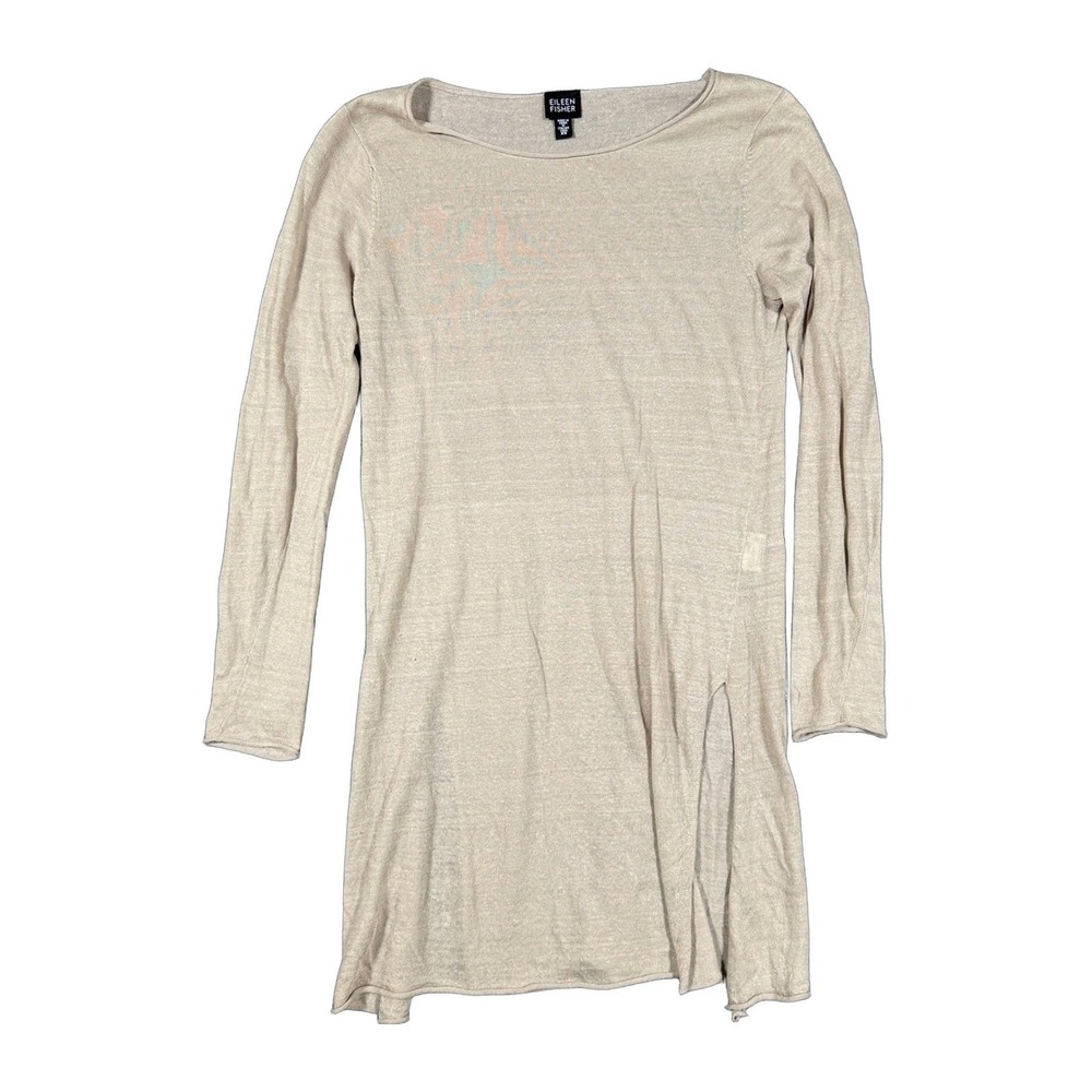 Eileen Fisher Womens XS Beige Linen Blend Italian Yarn Long Sleeve Tunic NWOT